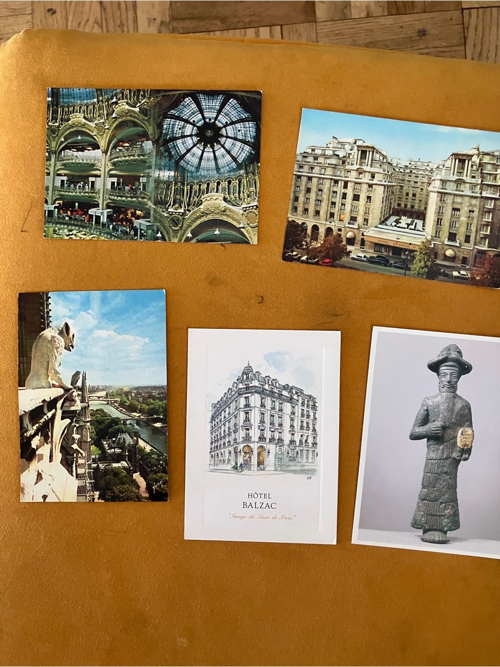 Vintage Paris Postcard Set on Mustard Leather Backing